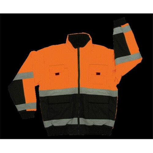 2W 330C-3 4XL Class 3 Reversible Bomber Jacket - Black & Orange, 4 Extra Large