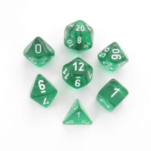 Chessex Manufacturing CHX23075 Green Translucent Dice with White Numbers - Set of 7
