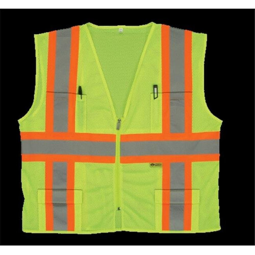 2W M7048C-2 5XL Class 2 Mesh Multi-Pocket Vest - Lime, 5 Extra Large