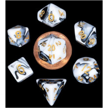 Metallic Dice-spel LIc41038 Mini Marble with Gold Numbers Dice-spel - Set med 7