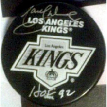 Autograph Warehouse 465364 Los Angeles Kings Hall of Famer Inscribed HOF 92 Style No. 2 Marcel Dionne Autographed Hockey Puck