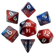 Metallic Dice Games LIC412 10 mm Mini Dice, Set of 7 - Red & Blue with White Numbers