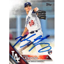 Autograph Warehouse 466803 Ross Stripling Autographed Los Angeles Dodgers Baseball Card 2016 Topps US9 Rookie