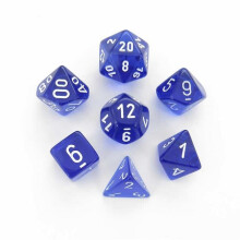 Chessex Manufacturing CHX23076 Blue Translucent Dice with White Numbers - Set of 7