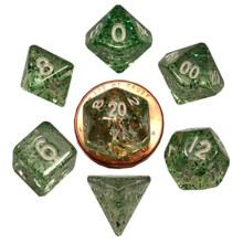 Metallic Dice Games LIC4205 7 Count Mini Dice Poly Set Ethereal Green with White Numbers, 10 mm
