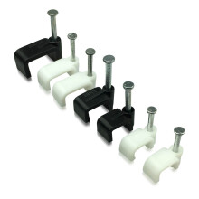 (White, 8mm) Flat Cable Clips with fixing nail, 50 Pieces