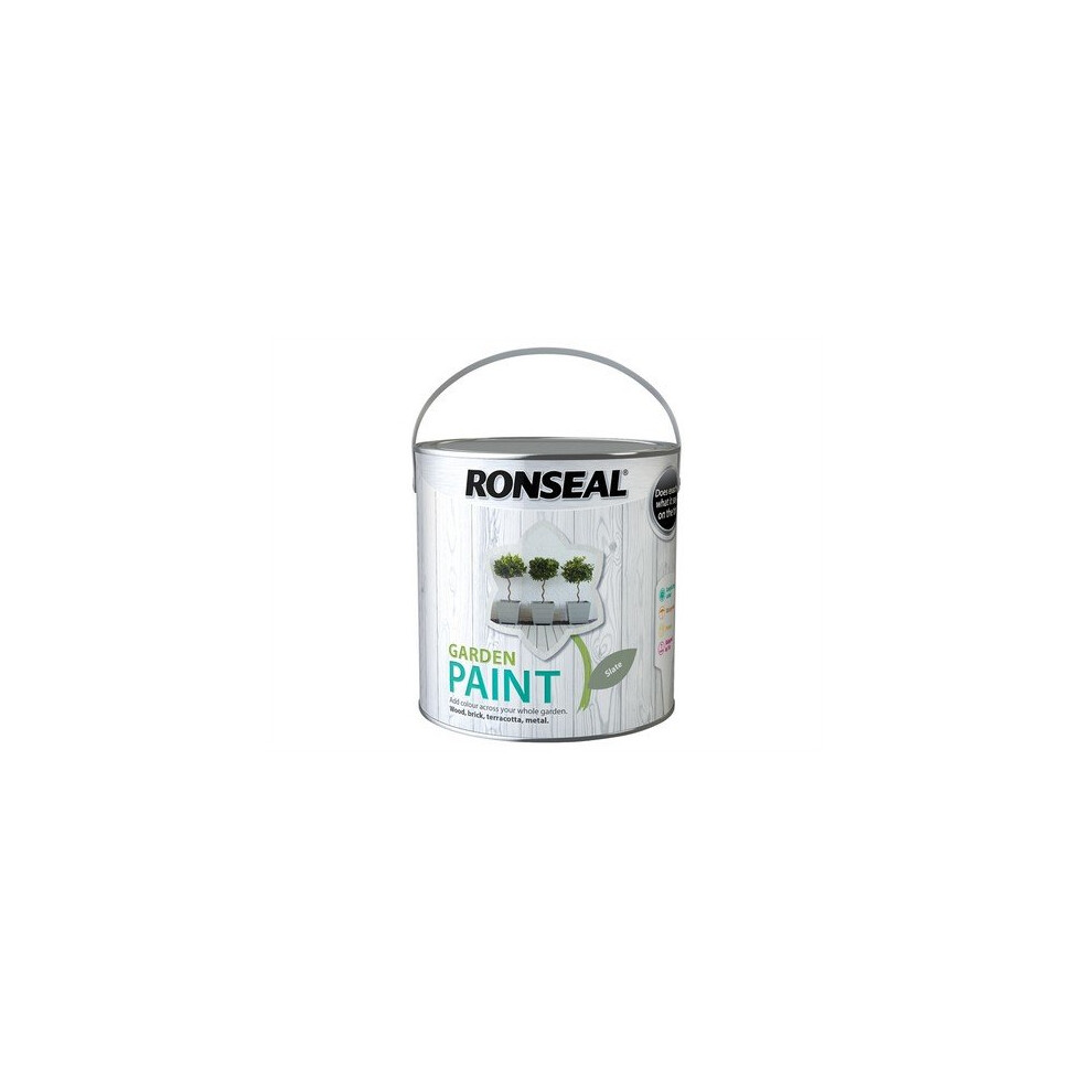 Ronseal Garden Paint Slate 2.5L - Quick-Drying, Rainproof in 1 Hour Durable Grey for Wood, Metal, Terracotta & Brick (RSLGPSL25L)