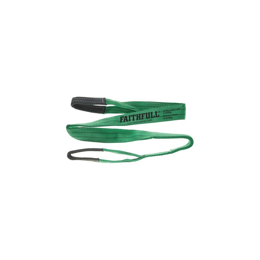 Faithfull XLP-02 2 METRE Lifting Sling Green 2 Tonne 60mm x 2m