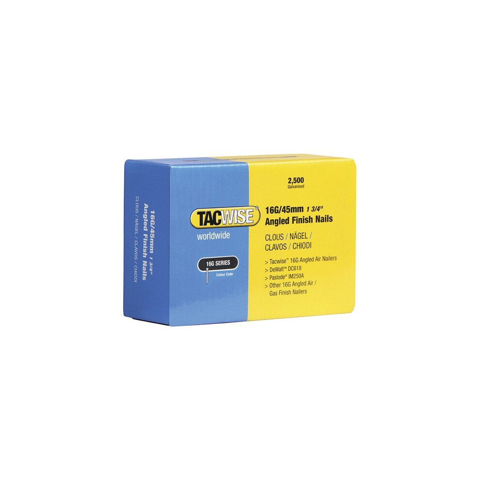 Tacwise 773 16 Gauge Angled Nails 63Mm For Dc618k Pack 2500 5018505036504