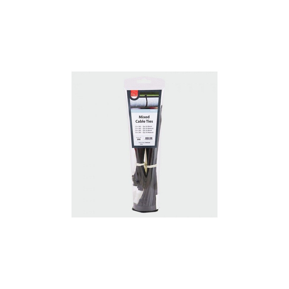 TIMco CTMIX200 Cable Ties Black and Natural Mixed Tube of 200