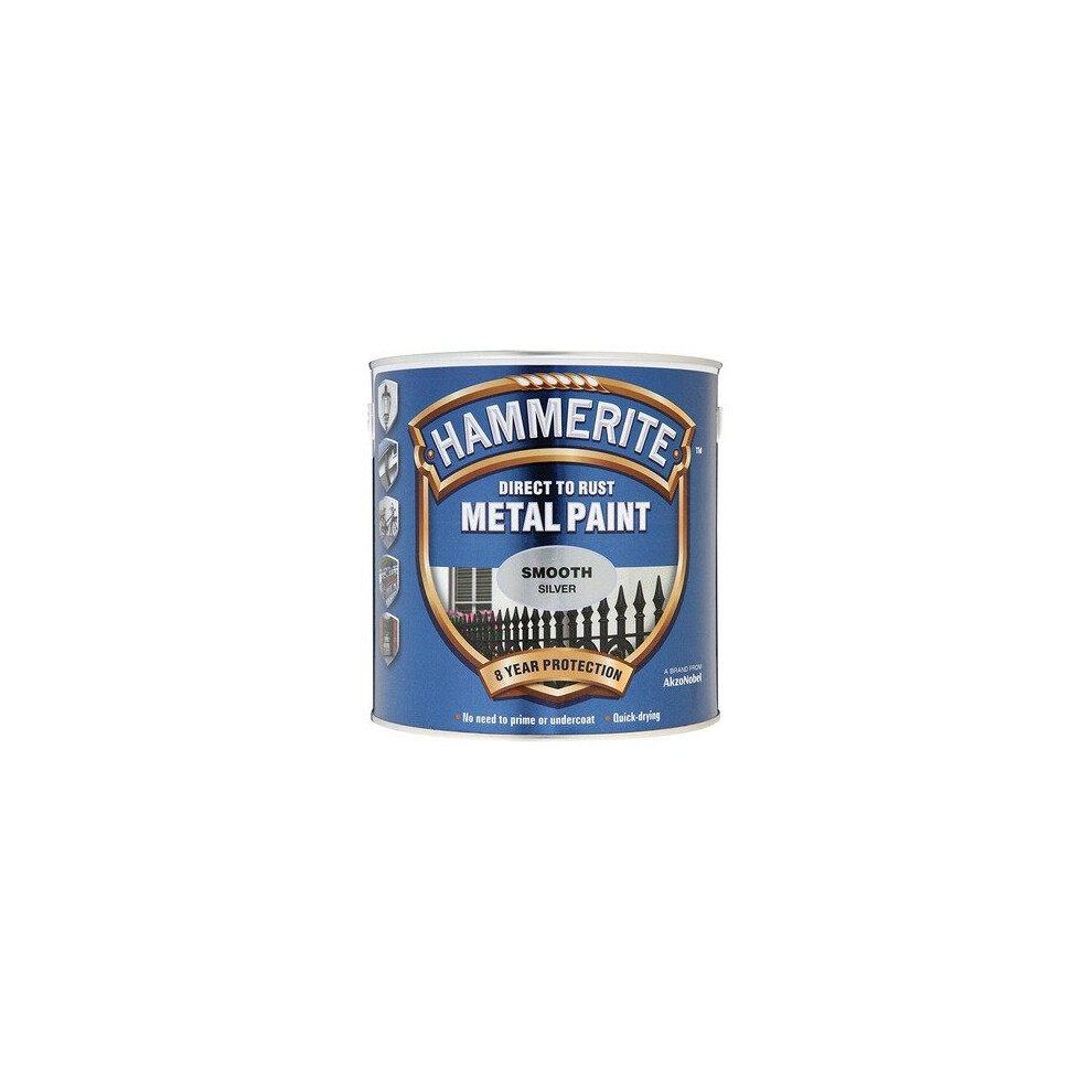 Hammerite SFS25L Direct to Rust Smooth Finish Metal Paint Silver 2.5 Litre