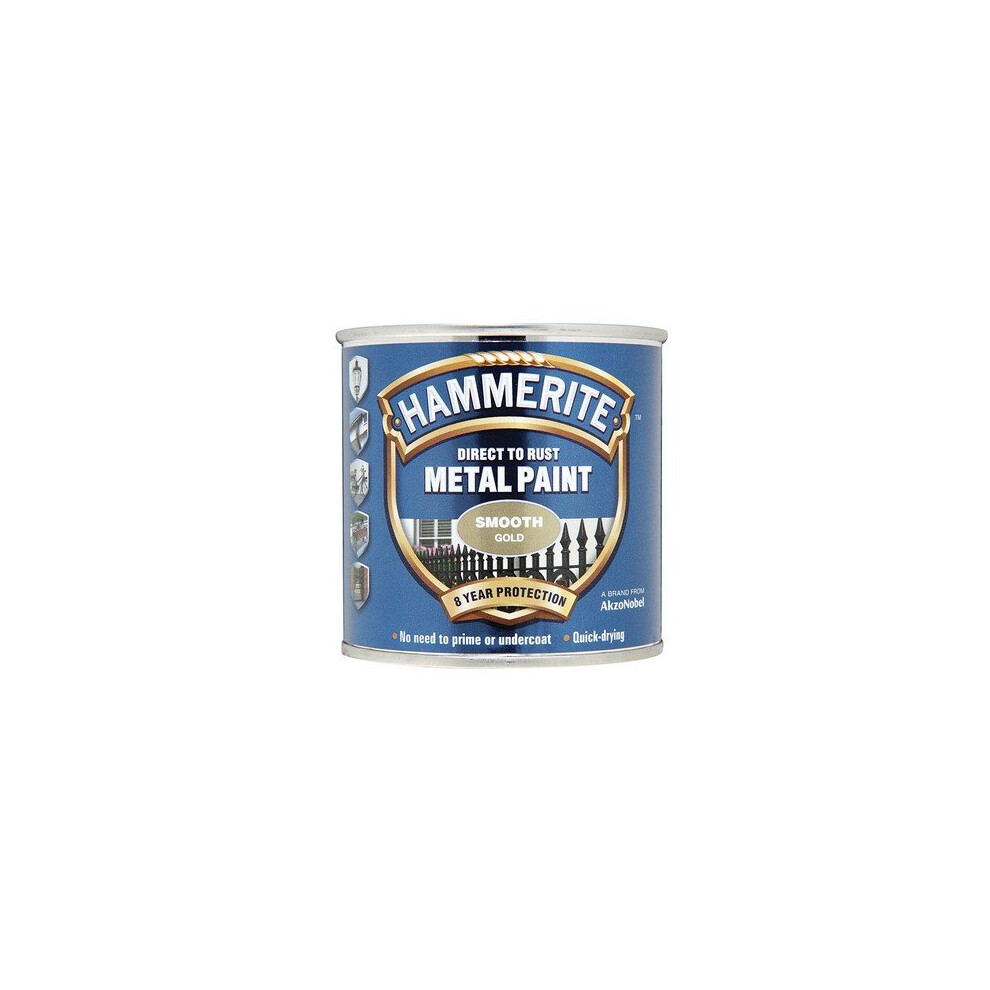 Hammerite SFGO250 Direct to Rust Smooth Finish Metal Paint Gold 250ml