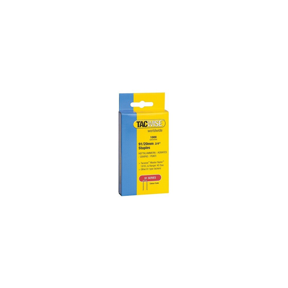 Tacwise 284 91 Narrow Crown Staples 20mm - Electric Tackers Pack 1000