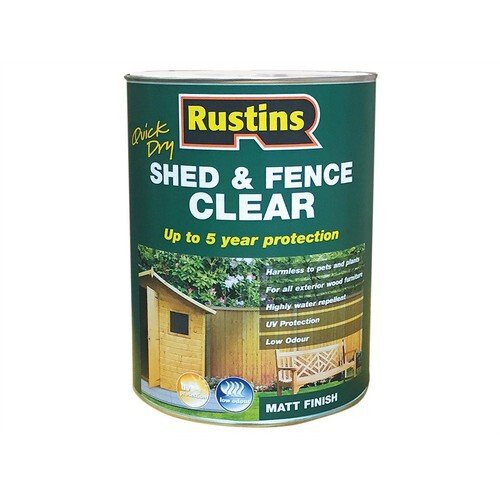 Rustins FSCL5000 Quick Dry Shed and Fence Clear Protector 5 Litre - Exterior Timber Finish with UV Resistance (RUSECWP5L)
