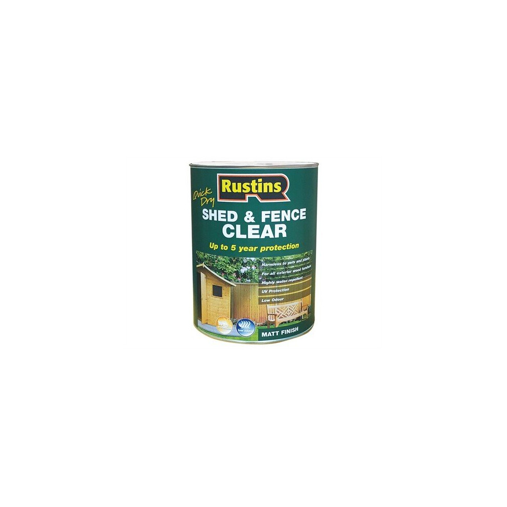 Rustins FSCL5000 Quick Dry Shed and Fence Clear Protector 5 Litre - Exterior Timber Finish with UV Resistance (RUSECWP5L)