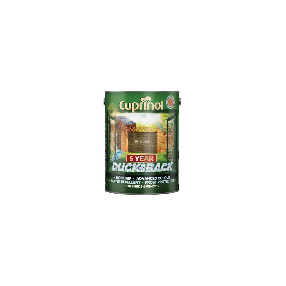 Cuprinol 5092434 Ducksback 5 Year Waterproof for Sheds & Fences Forest Oak 5 Litre