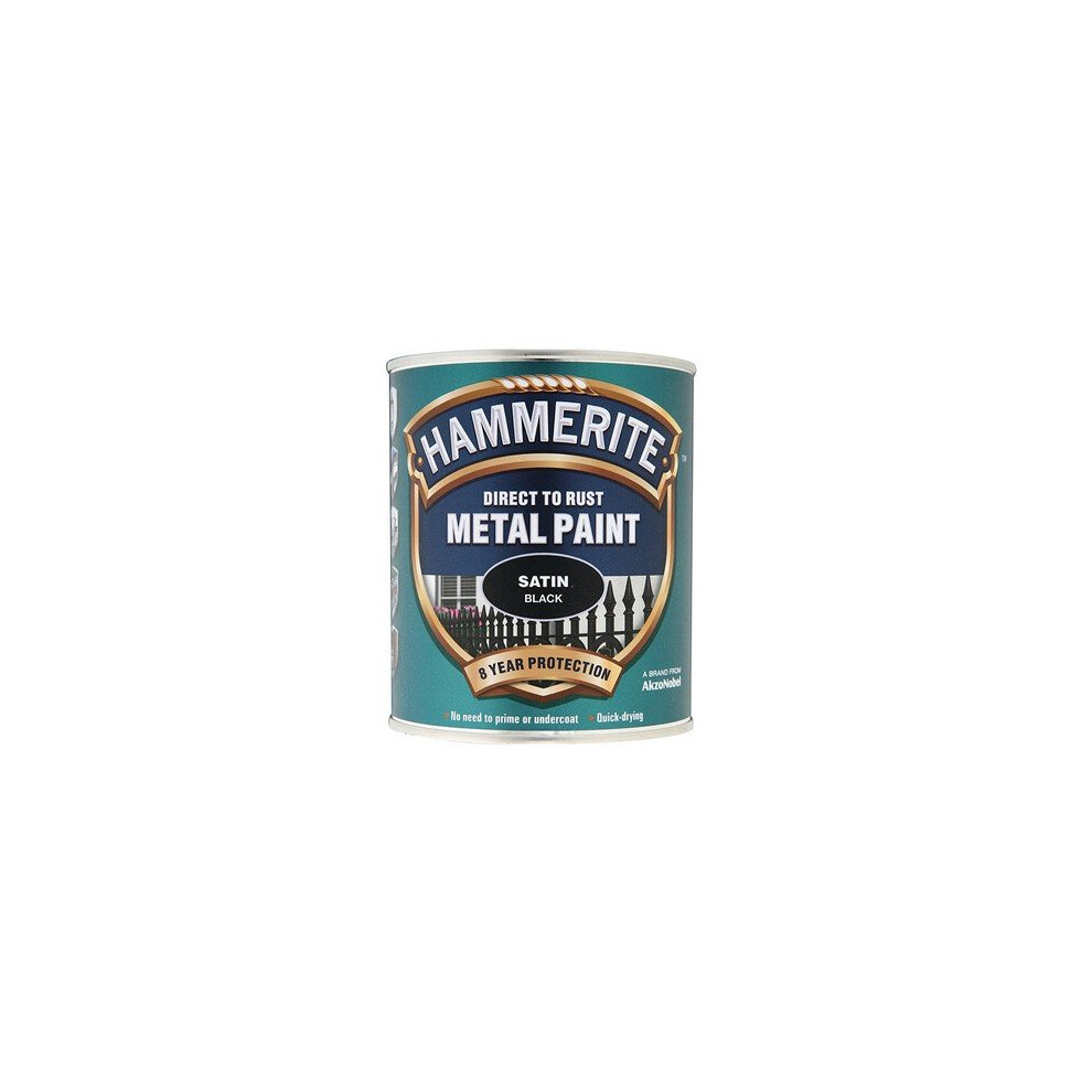 Hammerite SATBL750 Direct to Rust Satin Finish Metal Paint Black 750ml