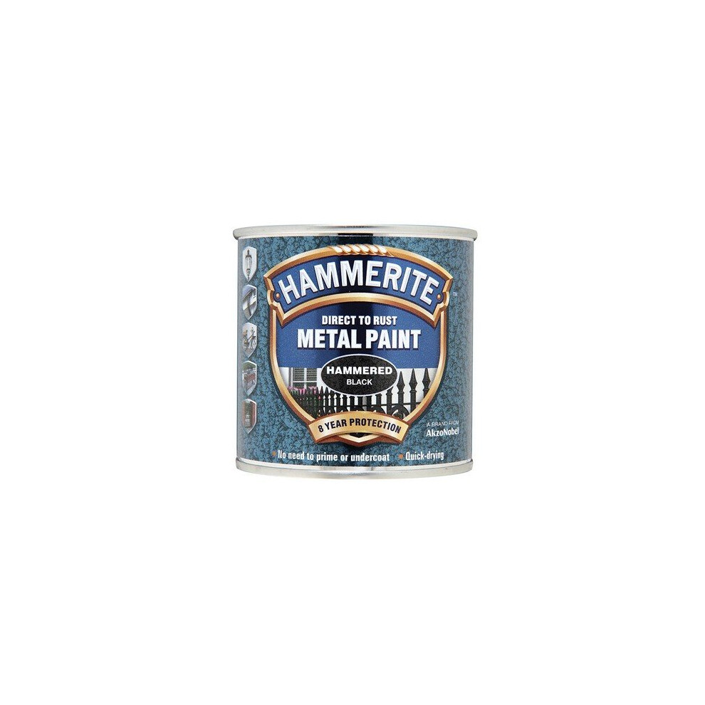 Hammerite HFBL250 Direct to Rust Hammered Finish Metal Paint Black 250ml