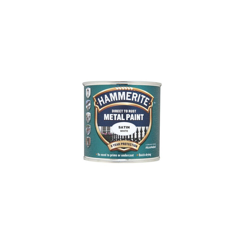 Hammerite SAFW250 Direct to Rust Satin Finish Metal Paint White 250ml