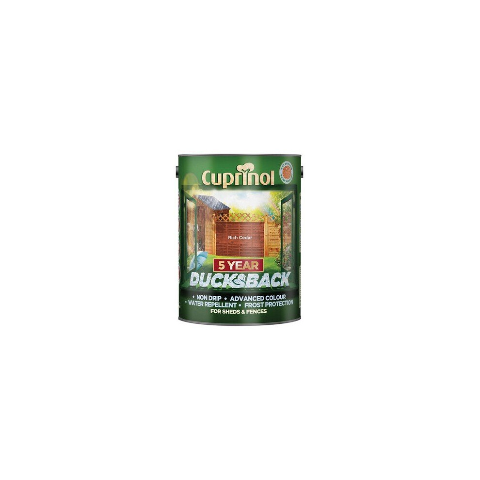 Cuprinol 5092436 Ducksback 5 Year Waterproof for Sheds & Fences Rich Cedar 5 Litre