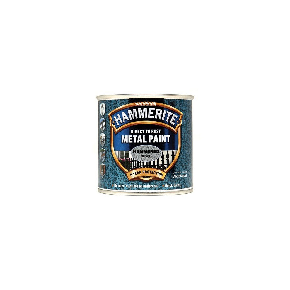 Hammerite HFSG250 Direct to Rust Hammered Finish Metal Paint Silver 250ml