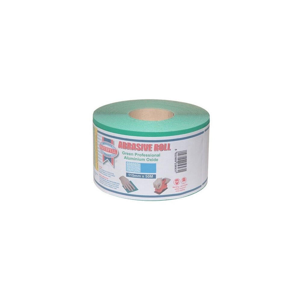 Faithfull Faiar115120g Aluminium Oxide Sanding Paper Roll 115Mm X 50M 120G Green