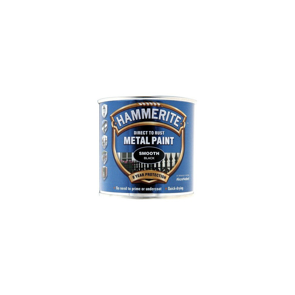 Hammerite SFBL250 Direct to Rust Smooth Finish Metal Paint Black 250ml