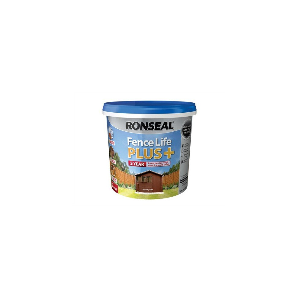 Ronseal Fence Life Plus+ Country Oak Wood Treatment - 5L
