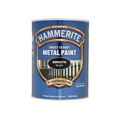 Hammerite SFB5L Direct to Rust Smooth Finish Metal Paint Black 5 Litre