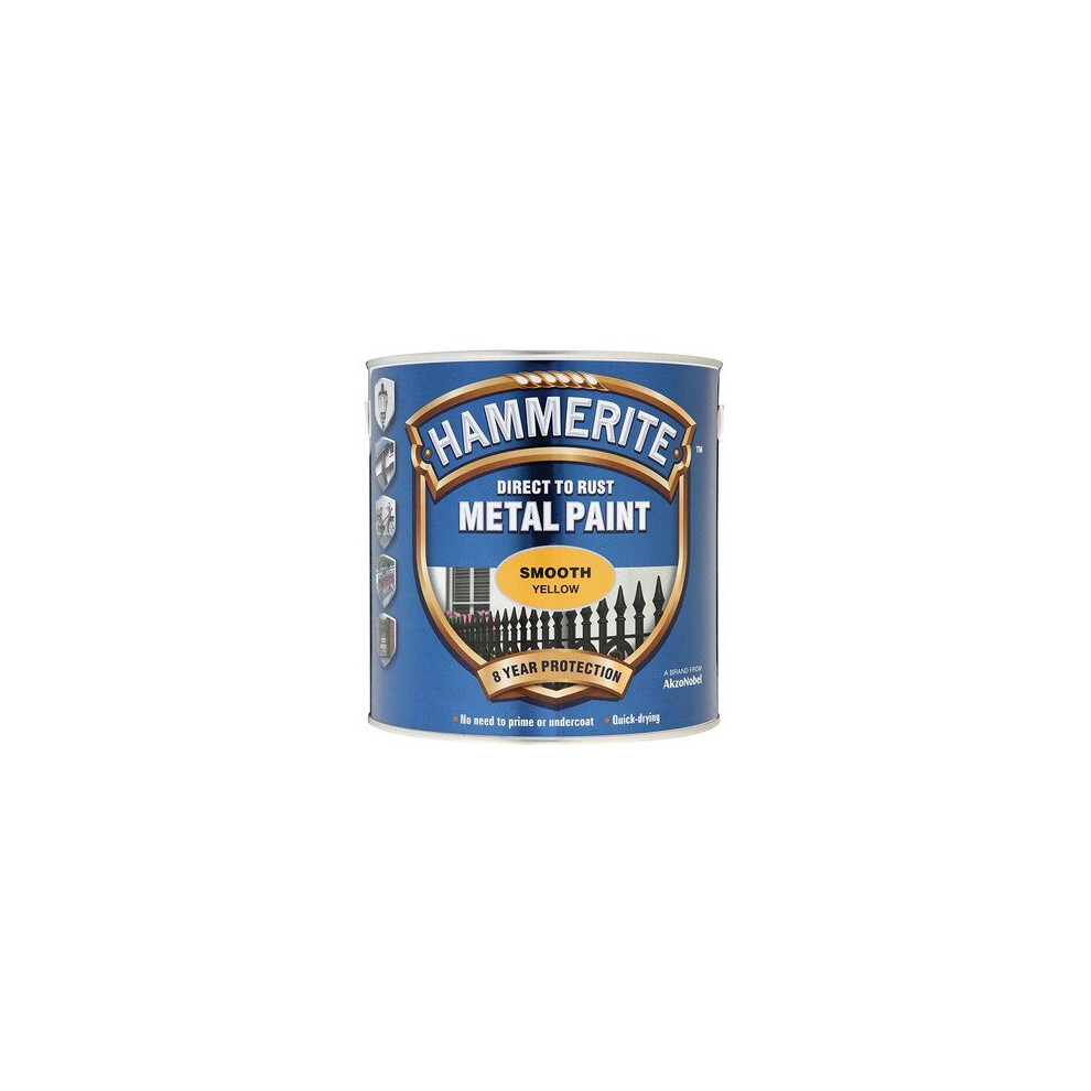 Hammerite SFY25L Direct to Rust Smooth Finish Metal Paint Yellow 2.5 Litre