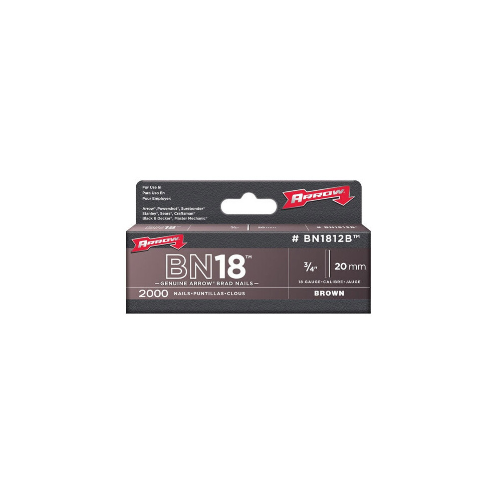 Arrow BN1812B Brad Nails Brown Head Size: 3/4" - 20mm Pack: 2000