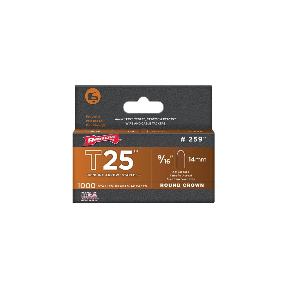 Arrow T25 Round Crown Staples Size: 9/16" - 14mm Pack: 1000