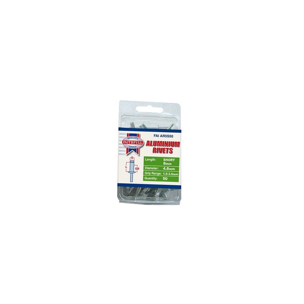 Faithfull Faiar5s50 Aluminium Rivets 4.8Mm X 8Mm Short Pre-Pack Of 50