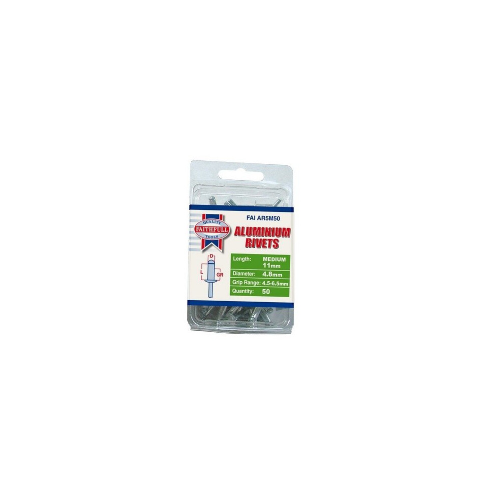 Faithfull FAIAR5M50 Aluminium Rivets 4.8 x 11mm Medium Pre-Pack of 50 - Image 6