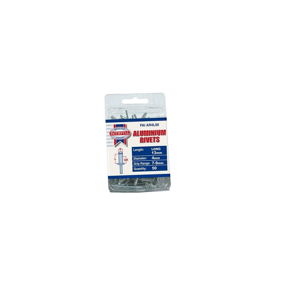 Faithfull Faiar4l50 Aluminium Rivets 4Mm X 13Mm Long Pre-Pack Of 50