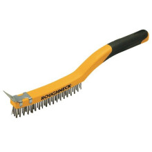 Roughneck Brass Wire Brush Soft Grip With Scraper 355Mm (14In) - 3 Row