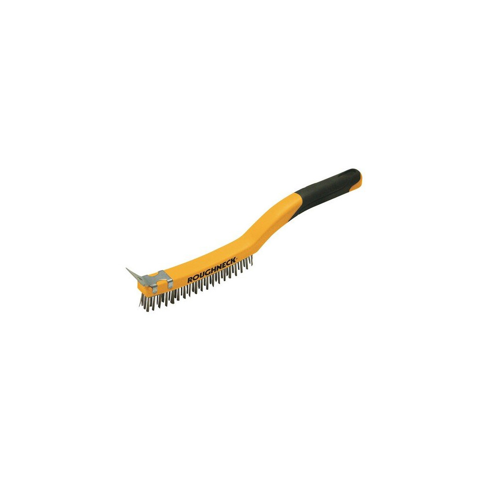 Roughneck Brass Wire Brush Soft Grip With Scraper 355Mm (14In) - 3 Row