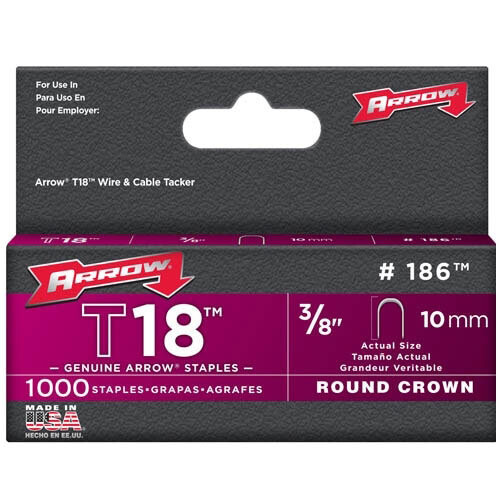 Arrow Arrow T18 Round Crown Staples Size: 3/8" - 10mm Pack: 1000