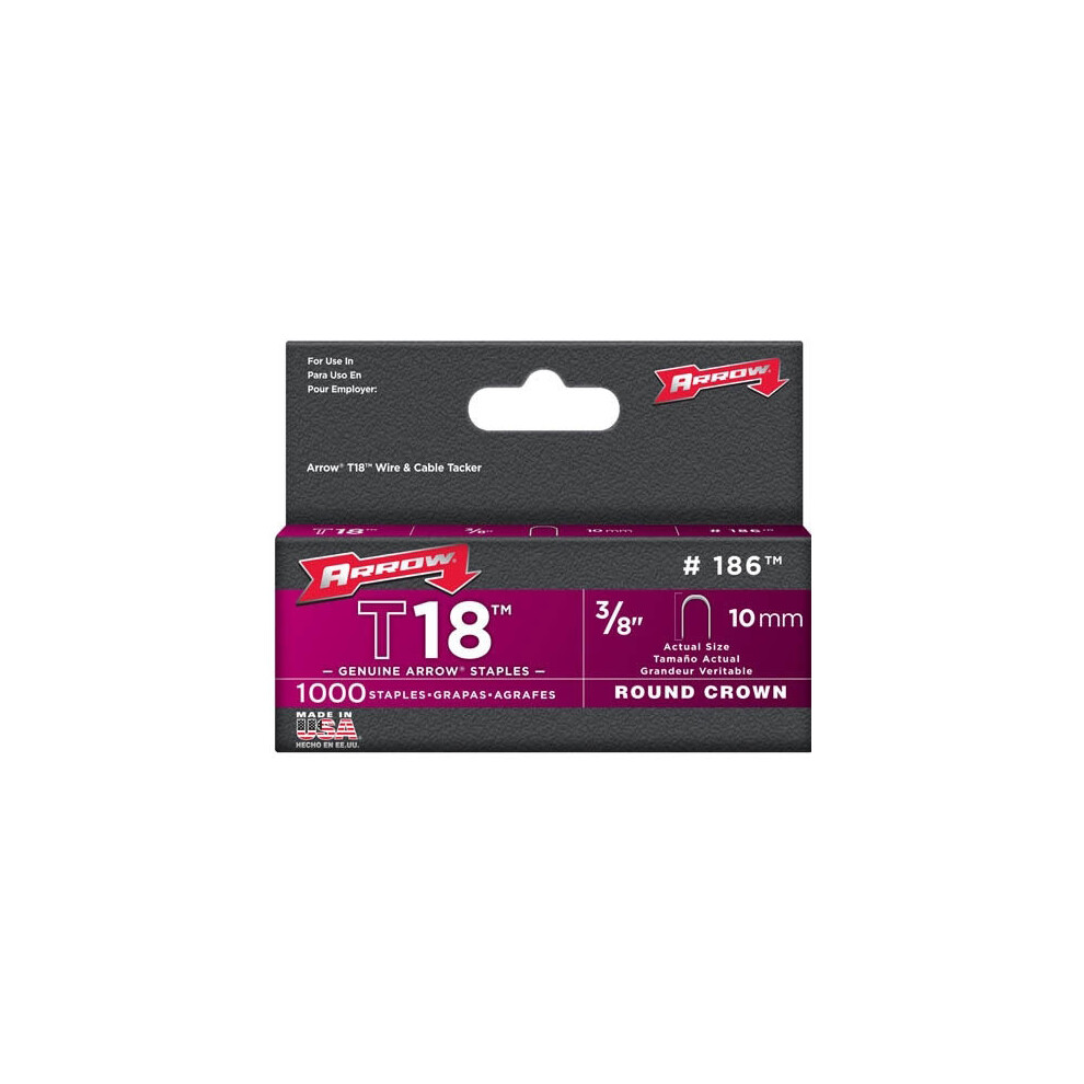 Arrow T18 Round Crown Staples Size: 3/8" - 10mm Pack: 1000