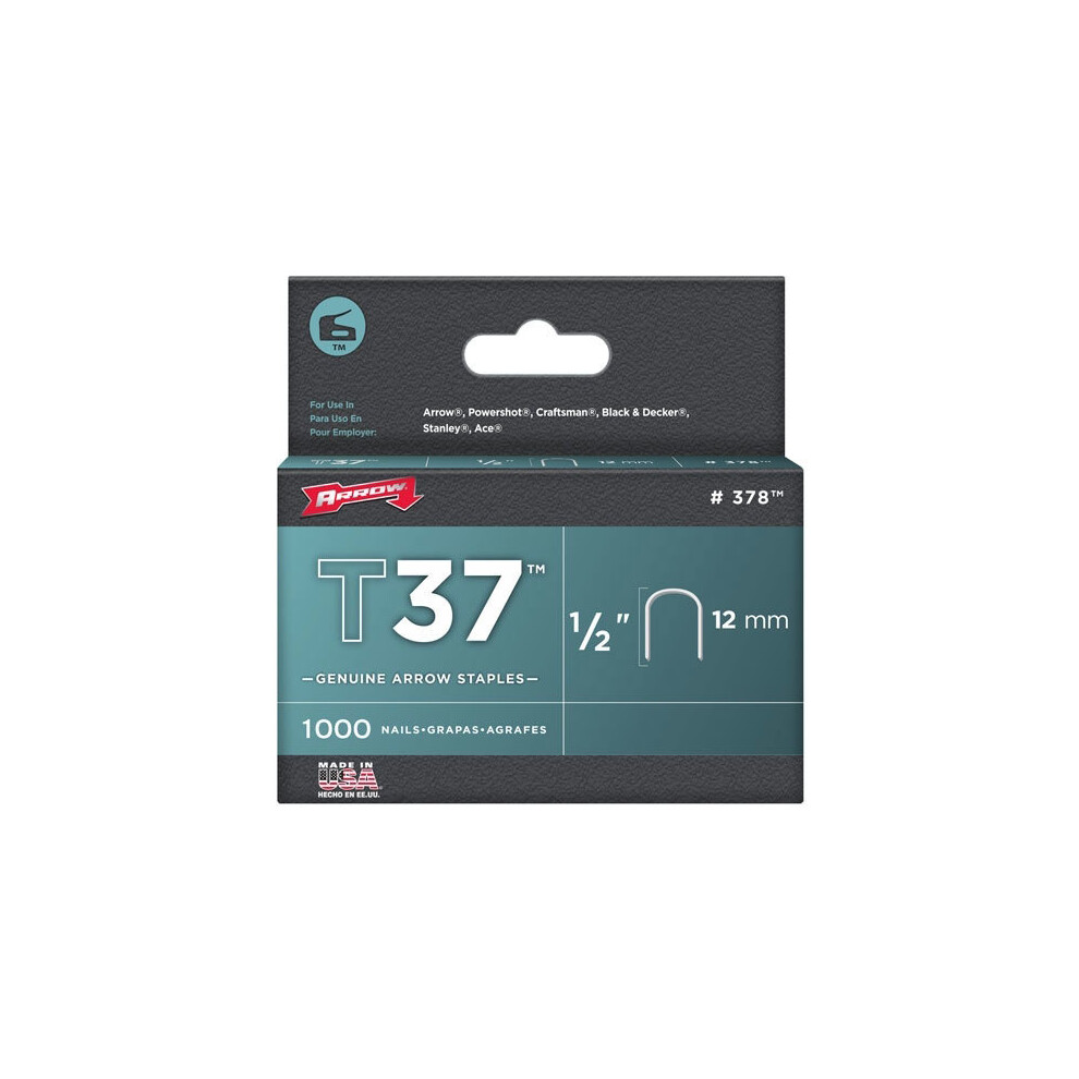 Arrow T37 Round Crown Staples Size: 1/2" - 12mm Pack: 1000