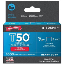 Arrow T50 Monel Staples Rust Proof Suitable for Marine Use. Size: 5/16" - 8mm Pack: 1000