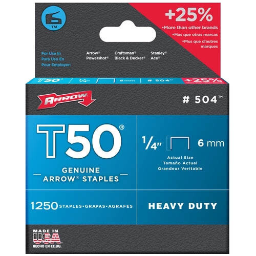 Arrow Arrow T50 Staples Size: 1/4" - 6mm Pack: 1250