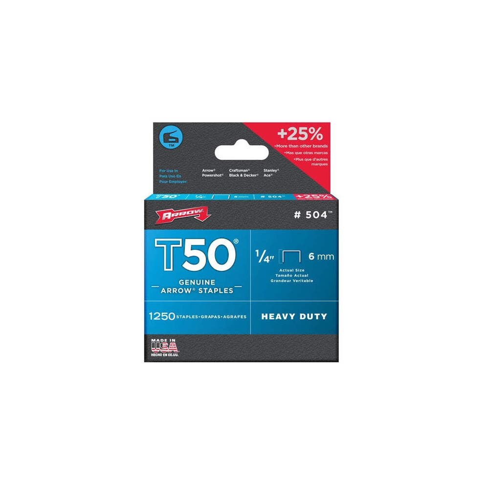 Arrow T50 Staples Size: 1/4" - 6mm Pack: 1250