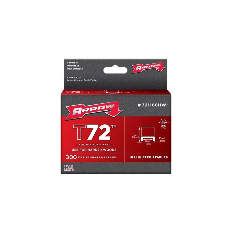 Arrow T72 Hardwood Insulated Staples Size: 13/64 x 31/64" - 5mm x 12mm Pack: 300