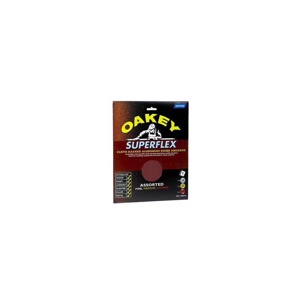 Photos - Power Tool Accessory Oakey 63642526734 Cloth Backed Aluminium Oxide Sheets 230 x 280mm Assorted Pack of 3 OAK26734