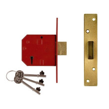 UNION J2134E-PL-2.50 5 Lever BS Mortice Deadlock Satin Brass Finish 67mm 2.5in Box