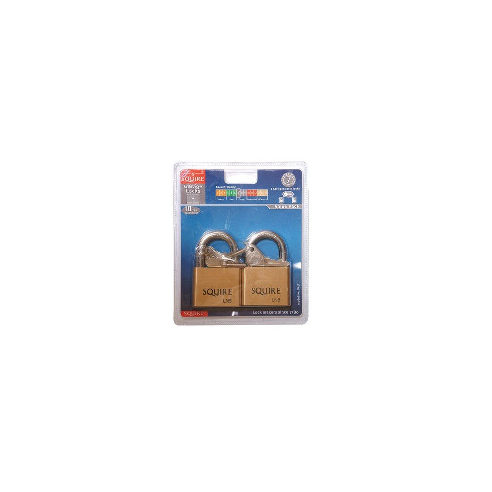 Squire LN5T 2 X LN5KA Lion Brass Padlocks 5-Pin 50mm Twin Pack