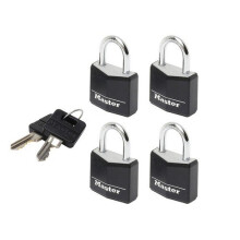 Master Lock 9120QBLK Aluminium Black Vinyl Cover 20mm Padlock 3 Pin - Keyed Alike x 4