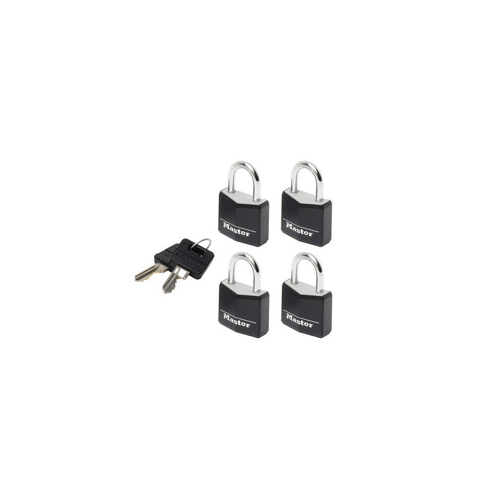 Master Lock 9120QBLK Aluminium Black Vinyl Cover 20mm Padlock 3 Pin - Keyed Alike x 4