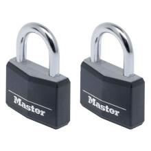 Master Lock 9140TBLK Aluminium Black Vinyl Cover 40mm Padlock 4 Pin - Keyed Alike x 2